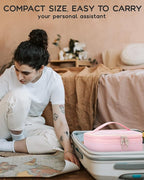 Relavel Large Makeup Bag, Portable Pink Cosmetic Bag for Girls, Dual-layer Makeup Pouch with Brush Holder, Multi-Functional Preppy Toiletry Organizer for Travel, Daily Use - Pink Strip