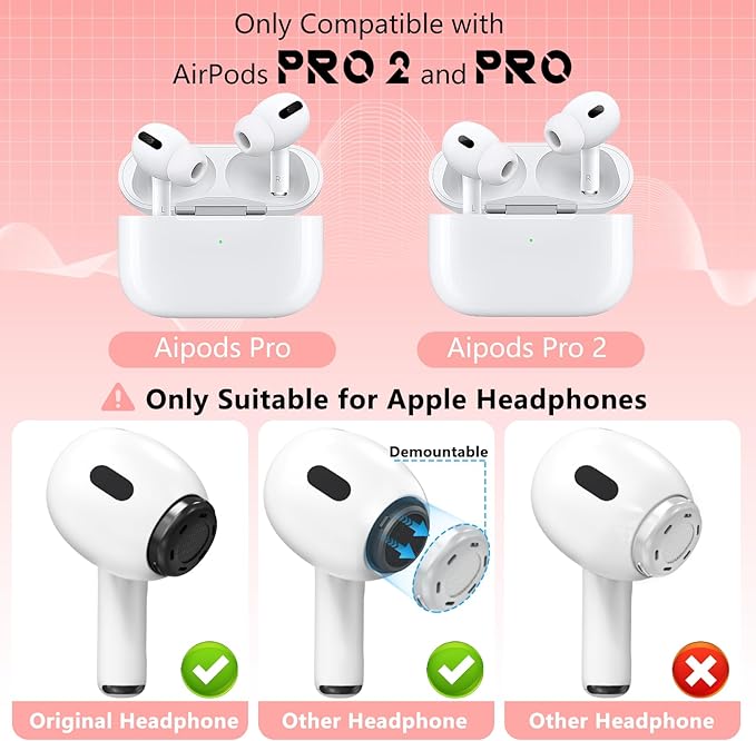 4 Pairs Replacement Ear Tips for AirPods Pro 2nd/1st Generation with Portable Storage Box & Cleaner Pen,Noise Reduction Holewith & Built-in dust Guard Screen,Silicone EarTips(Pink)