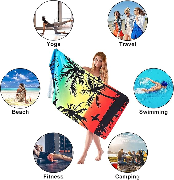 Touchat Beach Towel Oversized,Super Absorbent Sand Free Thick Microfiber Beach Towel (Coconut and Orange, 30”x60“)