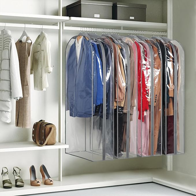 Zilink 10" All Gusseted Clear Garment Bags for Hanging Clothes 50" Hanging Garment Bags for Storage Suit Coat Bags for Closet Storage, 4 Packs