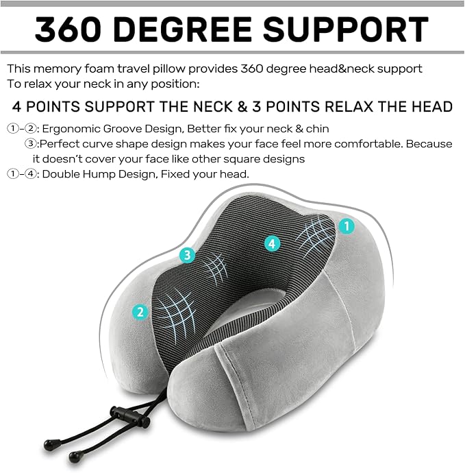 urnexttour Neck Pillow Airplane-2 Pack Memory Foam Travel Pillow, Soft Support Travel Neck Pillow for Travelling, Sleeping Rest, Car, Train and Home Use (Black&Grey)