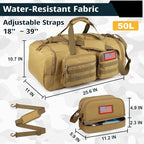 Tactical Gym Bag for Men，50L Large 3 in 1 Sports Duffle Bag with Shoes Compartment for Travel,Water Resistant Travel Backpack Weekender Overnight Bag with Wet Pocket for Women