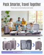 LIGHT FLIGHT Luggage Sets, 3 Piece Durable Suitcase Set with Spinner Wheels, 3 Pcs Hardside Lightweight luggage with TSA Lock, Large Checked Travel Suitcases, 20/24/28 Inch, Rose Purple