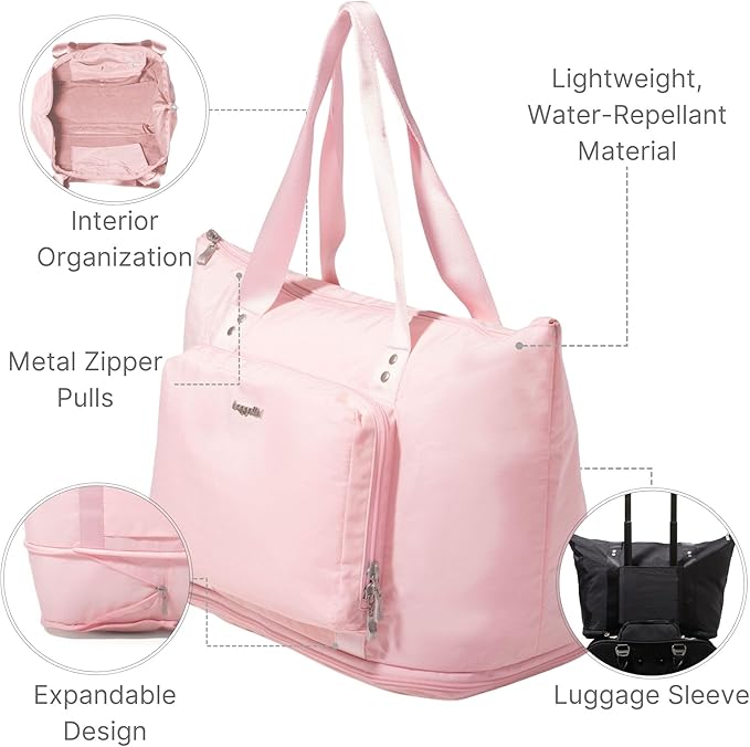 Baggallini Carryall Expandable Lightweight Travel Tote 22" Packable Folding Compact Nylon Washable Weekender w/Luggage Sleeve