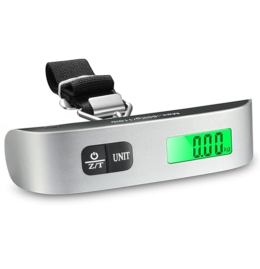 Fosmon Digital Luggage Scale (2 Pack), LCD Display Backlight Temperature Baggage Scale w/ 110lbs Capacity, Portable Stainless Steel Hanging Luggage Weight Scale w/ Tare Function for Travelers - Silver