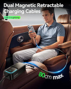 Rocoren 135W Multiple Ports Car Charger,Car Travel Essentials for Road Trips,6-Port PD Fast USB C Cigarette Lighter Adapter with 5FT Cable and 2 Retractable Cable,Car Accessories for iPhone, Galaxy