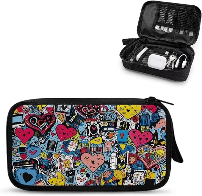 Love Heart Print Electronic Organizer, Travel Cable Organizer, Portable Waterproof Pouch, Electronic Accessories Storage Case for Cable, Cord, Charger, Phone, Earphone