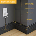 D-Line 157in Cord Hider Kit, Patented Cable Cover, Hide Wires on Wall, Channel for TV Mount Cords, Raceway Wire Hiders, Paintable, Adhesive, Half Round, 10x 0.78in W x 0.39in H x 15.7in L, Black