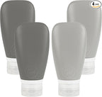 Travel Bottles for Toiletries, TSA Approved 3oz Leak Proof Silicone Soft Refillable Squeeze Travel Size Containers BPA Free for Cleansers, Lotions, Shampoo, Conditioner 4pk (2Black-2Gray)