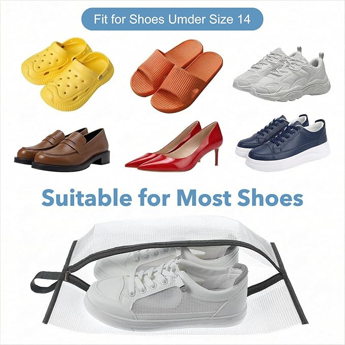 Shoe Travel Bags for Luggage, 4 Pack Waterproof Portable Travel Shoe Bags with Zipper and Handle for Organizer, Reusable Shoes Bag for Gym for Men Women