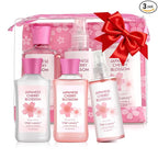 Bath and Body Travel Gift Set, 3pcs Travel Size Shower Gel Body Lotion Fragrance Mist Christmas Birthday Gift TSA-Friendly for On-the-Go Self-Care (3PCS, Japanese Cherry Blossom)