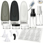 Dot&Dot Leak Proof Travel Bottles - Tubes for Liquid TSA Approved 3oz 15 pc Silicone Toiletries Travel Shampoo & Conditioner Containers with Labels