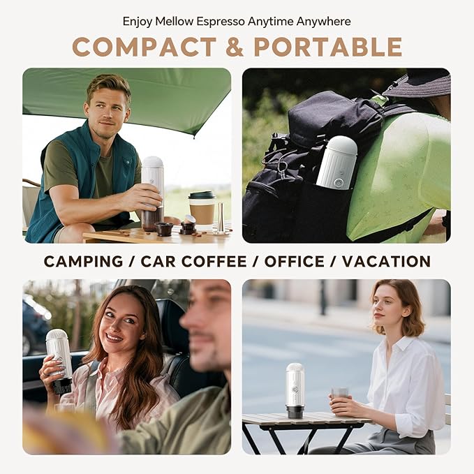 i Cafilas Portable Electric Espresso Coffee Maker, Fast self-heating 2 IN 1 Extraction System Espresso Machine, Support Ground Coffee and NS capsule, for Travel,Car,Hiking,Climbing,Rich Crema（White）