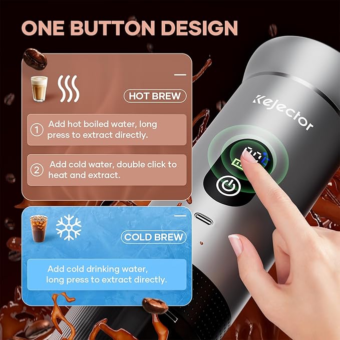 kejector Portable Coffee Maker Espresso Machine for Travel Nano Car Coffee Maker Compatible with Ground Coffee & Capsule for RV, Hiking Camping Office, Travel Espresso Maker Electric Coffee Machine