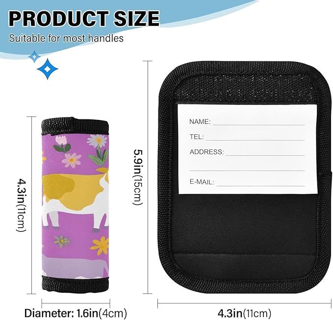 Cow Flower Cute Luggage Handle Wrap for Suitcase Luggage Tags Handle Covers Identifiers Soft Decorations Travel Accessories 2 Pack