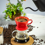 Pour Over Ceramic - Coffee Dripper Ceramic Coffee Maker with 3 Holes Flat Bottom, Porcelain Slow Filter Cone for Travel, Camping, Office, Home, Coffee Maker Brew, Red