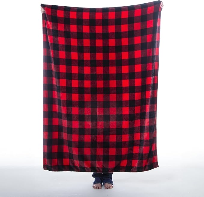 CARSTENS, INC. Travel Blanket, Premium Compact 2-in-1 Airplane Blanket/Pillow, Red Buffalo Plaid