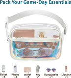 Veckle Holographic Fanny Pack for Women - Plus Size 35-51 Inch Iridescent Clear Belt Bag, Adjustable Crossbody Waist Bag for Concert, Festivals, Raves, Theme Parks, White