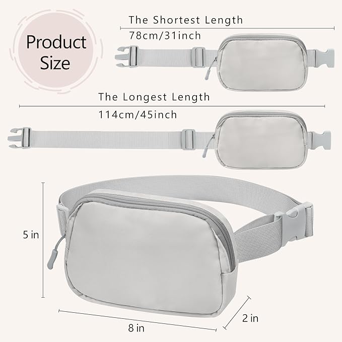 Fanny Pack Crossbody Bag for Women and Men, Belt Bag for Hiking Bum Bag with Adjustable Strap,Casual Cell Phone Pouch?Waist pack for Running Workout Sports Travel Light Grey