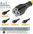 [4-in-1] 12AWG 15 Amp Household AC Plug to 20 Amp T Blade Adapter Cable, NEMA 5-15P to 5-15R/ 5-20R/ 6-15R/ 6-20R, 4 in 1 AC Adapter,15A 125V to 20A 250V Extension Cable, 1FT