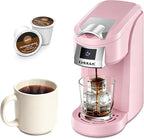CHULUX Lite Single Serve Coffee Maker for K Cup Capsules, Single Cup Reservoir Coffee Maker with One Touch Brewing, 5 to 12 Oz Brew Sizes, Designed Specifically for Standard Mugs, Pink