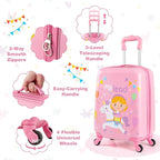 BABY JOY 2 PCS Kids Luggage, 16” Carry-on Hardshell Suitcase with Wheels & Hardside Backpack for Boys Girls, Airline-Approved Toddler Travel Luggage Set (Pink Pony)