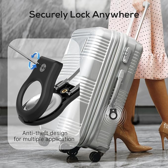 4 Pack Keychain with Secure Lock,Case with Wire Cable,Anti-Lost Protective Case with Keyring for Luggage, Key, Pet, Bag, Black/Sky Blue