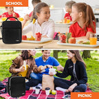 opux Premium Insulated Lunch Box, Soft School Lunch Bag for Kids Boys Girls, Leakproof Small Lunch Pail Men Women Work, Reusable Compact Cooler Tote Lunchbox for Office Adult, Black