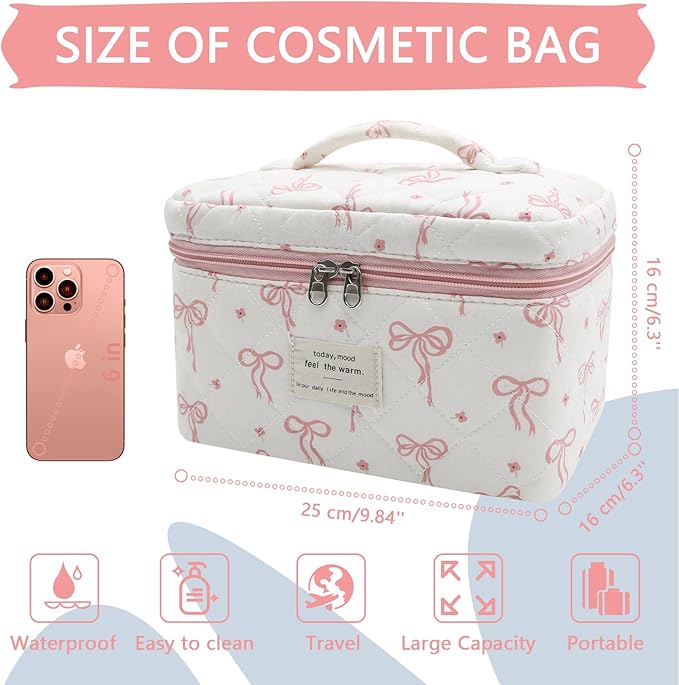 Gosect Large Makeup Bag, Cute Cosmetic Bag for Women Girls, Floral Coquette Aesthetic Toiletry Bag, Travel Make Up Organizer Bag (Pink Small Butterfly)