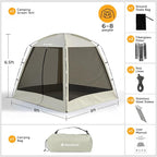 8 × 8ft Camping Screen Tent for 6-8 People, Easy Setup House Tent with 8 Ground Stakes & 4 Windproof Ropes, Portable Screened Canopy with Mosquito Net for Outdoor, Patios, Backyard, Beige