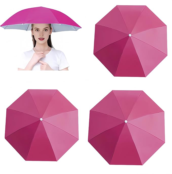 3 Pack Umbrella Hat, Sports Head Umbrella Hats for Adult Women, 26" Diameter Folding Waterproof Rainbow Fishing Headwear for Outdoor Party Beach Hiking