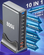 800W USB C Fast Charger Block, Multi-port USB Charging Station, GaN Ⅲ Double 140W PD PPS Port Fast Charging Station for Multiple Devices,Laptop Wall Charger Compatible with MacBook, iPhone 17,iPad etc
