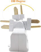 oviitech 3 Outlets 3-Prong Swivel Wall Adapter, Grounded 180 Degree Electrical Plug Adapter, Indoor Rated,White.