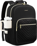 LOVEVOOK Laptop Backpack for Women with Giant Tumbler Holder 15.6 inch,Designer Travel Backpack Laptop Bag College Backpack,Quilted Work Nurse Teacher Backpack Purse Computer Bag Casual Daypack, Black