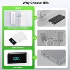 Portable Charger with Built-in AC Plug and Cables,13800mAh All in One USB C Fast Charging Power Bank,Travel Essentials Portable Phone Charger Battery Pack for iPhone 17/16/15/14,Galaxy,Android-White