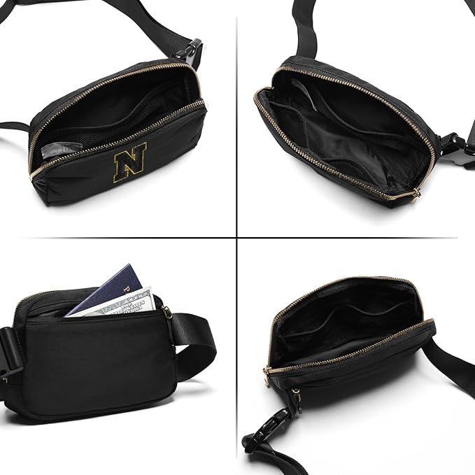 Gitus Belt Bag Fanny Pack Crossbody Bags with Initial Letter Patch Gifts for Wife Older Women Mother Coworker Bridesmaid Anniversary Travel Gifts Beach Gifts (Black-N)