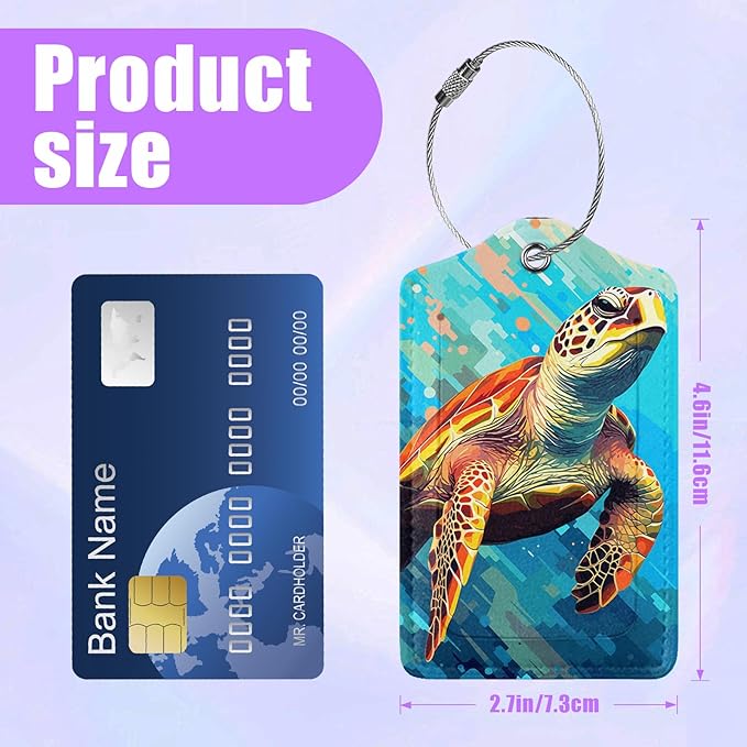 3 Pack Vintage Sea Turtle Luggage Tags for Suitcase PU Leather Travel Luggage Tag Privacy Cover ID Label for Women Men Baggage Backpack Handbag School Bag
