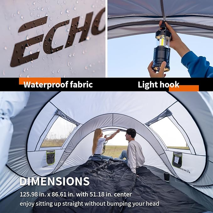 EchoSmile Pop Up Camping Tent, 2/4/6 Person Easy Setup Tent, Water Resistant Dome, Portable with Carry Bag