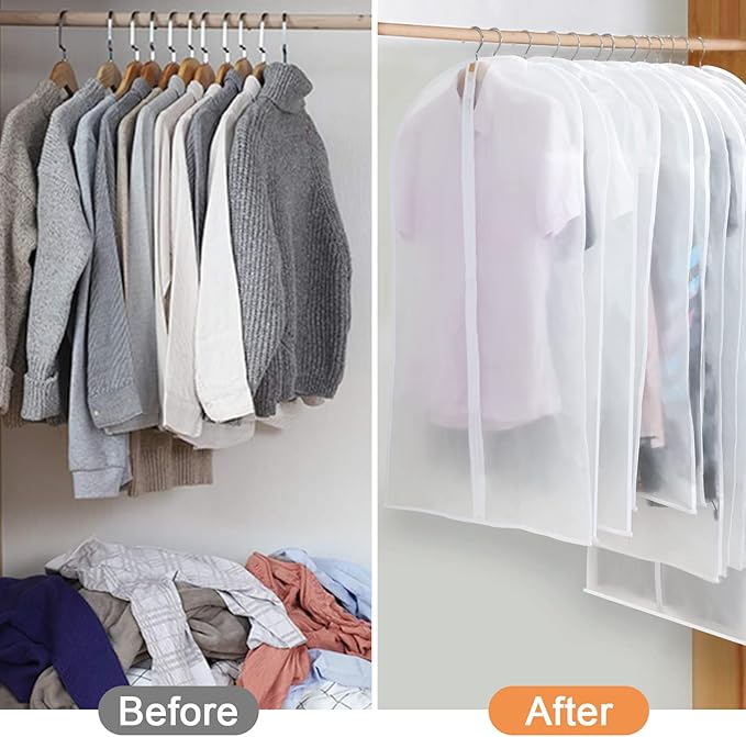 Clear Garment Bags for Hanging Clothes, Set of 12 Suit Bags Dust-Resistant Clothes Cover Bags PEVA Breathable Clothes Protectors with Full Zipper for Closet Storage, 24” x 40”/47”/55”