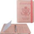 WALNEW Passport Holder for Travel, RFID Passport Cover Wallet for Women Men, PU Leather Passport Book Card Holder Case with Pen (Upgraded, Upgraded-B-Pink)