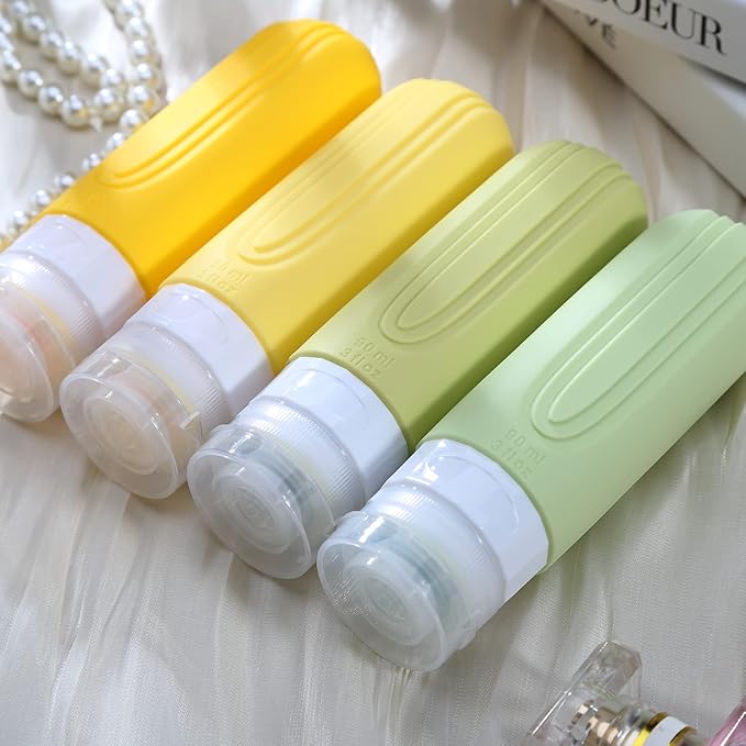 Mrsdry Travel Bottles for Toiletries, Tsa Approved 3oz Travel Size Containers BPA Free Leak Proof Refillable Liquid Silicone Squeezable Travel Accessories for Shampoo Conditioner Lotion (4 Pack)