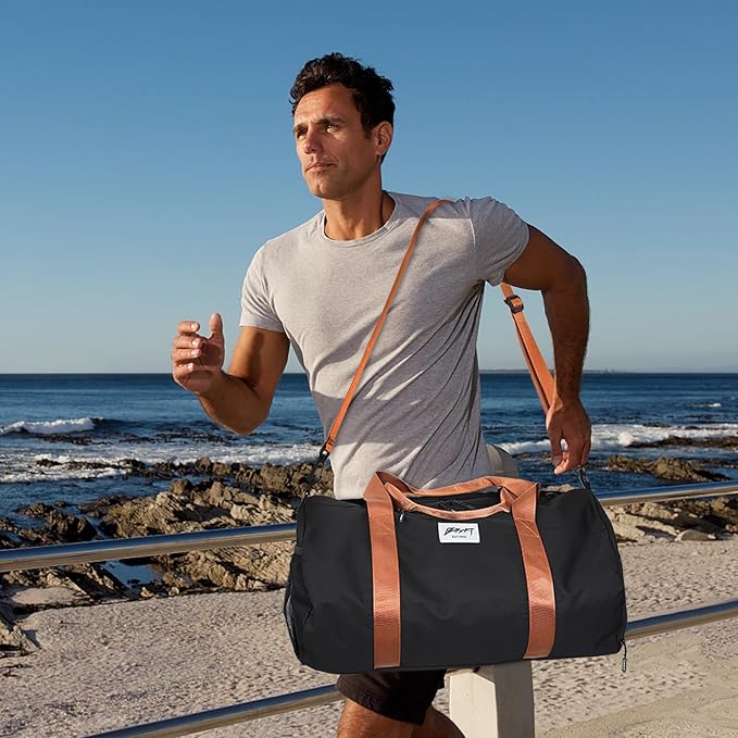 Gym Bags for Men with Side Pocket, 38L Sports Gym Duffle Bag with Wet Pocket&Shoe Compartment, Large Waterproof Sport Duffel Bags for Travel, Sports, Fitness&Workout(Black/Brown)