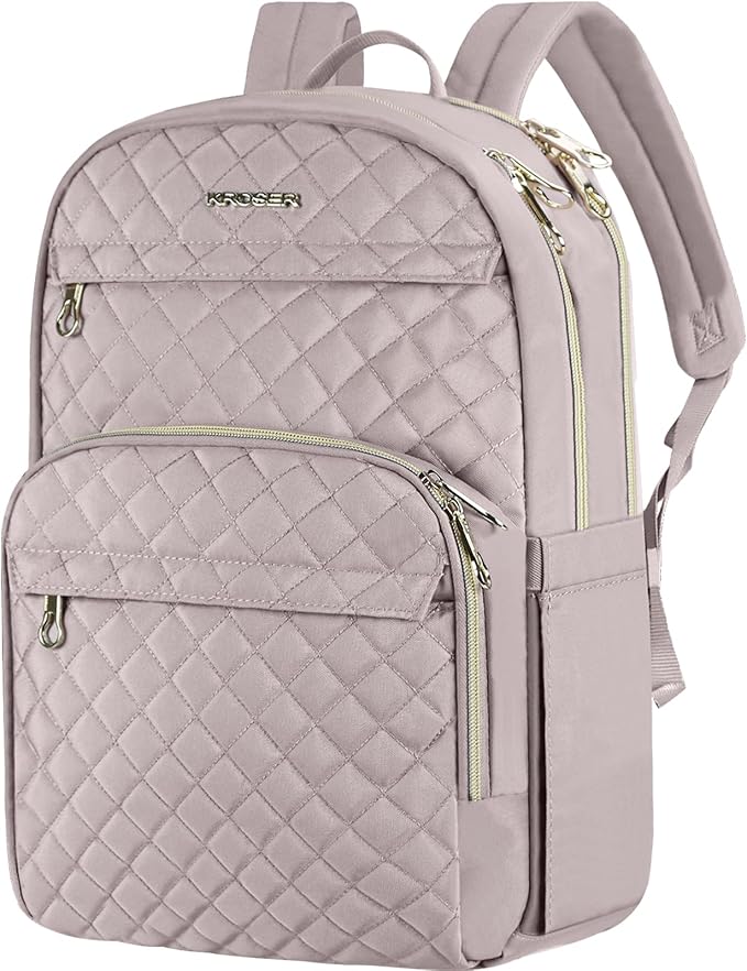 KROSER Laptop Backpack for Women 15.6 Inch Stylish Daypack with USB Charging Port, Water-repellent Nylon Backpack for Travel/Business, Dusty Pink