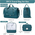 Extra Large Travel Duffle Bag,Carry on Overnight Weekend Bag with Shoes Compartment,Weekender Bags for Women for Travel Business Trips Sport Hospital,3 Pcs Set,Peacock Blue