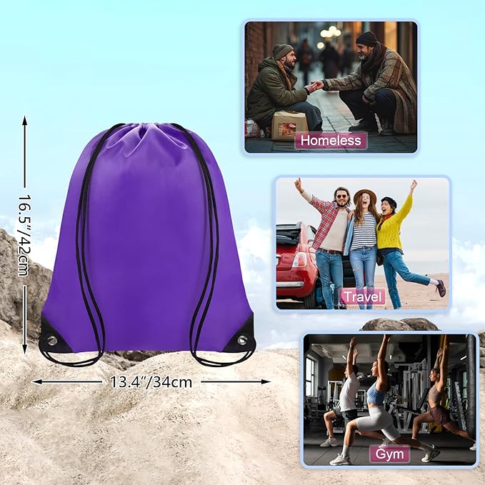 Grneric Drawstring Bags Bulk 14 Pcs Drawstring Backpack Bulk Cinch Bag Sackpack for Men Women Gym (Purple)