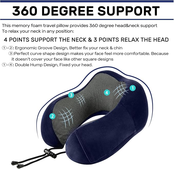 urnexttour Travel Pillow for Airplane-2 Pack Memory Foam Neck Pillows, Soft Support Travel Essentials for Travelling, Sleeping Rest, Car, Train and Home Use(Grey&Blue)