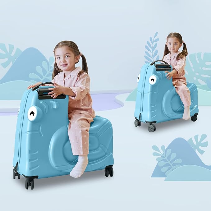 Kids Luggage, Kids Ride-on Luggage with Spinner Wheels Suitcase, Kid's Ride-On Suitcase Help Your Child Relax, Carry On Trolley Luggage with Password Lock (Blue, 19 inches), QX-20