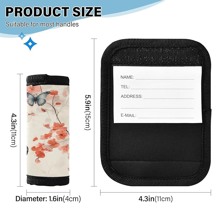 Chinese Style Butterfly Luggage Handle Wrap for Suitcase Luggage Tags Handle Covers Identifiers Soft Decorations Travel Accessories 2 Pack