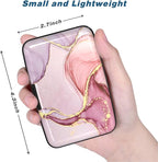 Credit Card Holder, Mini Aluminum Card Wallet RFID Blocking Slim Metal Hard Card Case for Women Men, Pink Marble