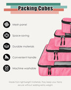WTREE 4-Piece Packing Cubes Travel Accessories Set for Suitcases - Luggage Organizer Bags with Double Zipper - Mesh Top - Small/Medium/Large/Slim - Pink